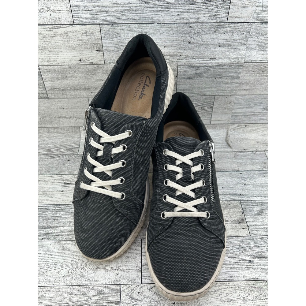 Clarks Collection Adreena Zip Women Sz 9.5M Sneakers Black Textile Low Top Shoes